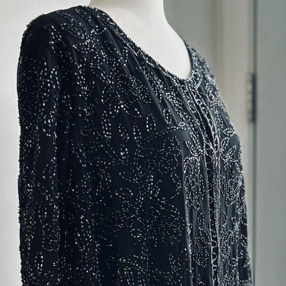 Milano Black & Iridescent Botanical Hand-Beaded Evening Jacket – US 2X - Picture 2 of 15